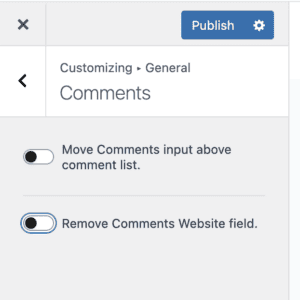Kadence Customizer comment form settings
